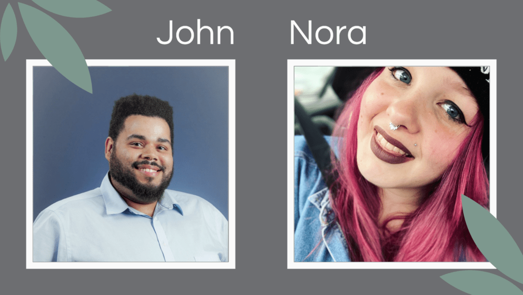 Image of John (founder) headshot style and Nora (founder) selfie style